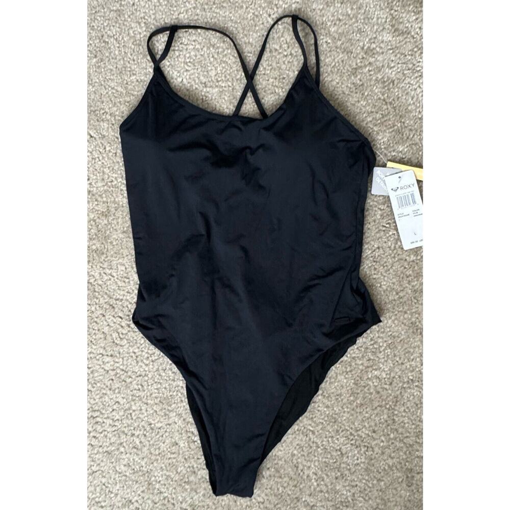 Roxy Black Solid Beach Classic One-Piece Black Swimsuit Women's Size Large 12